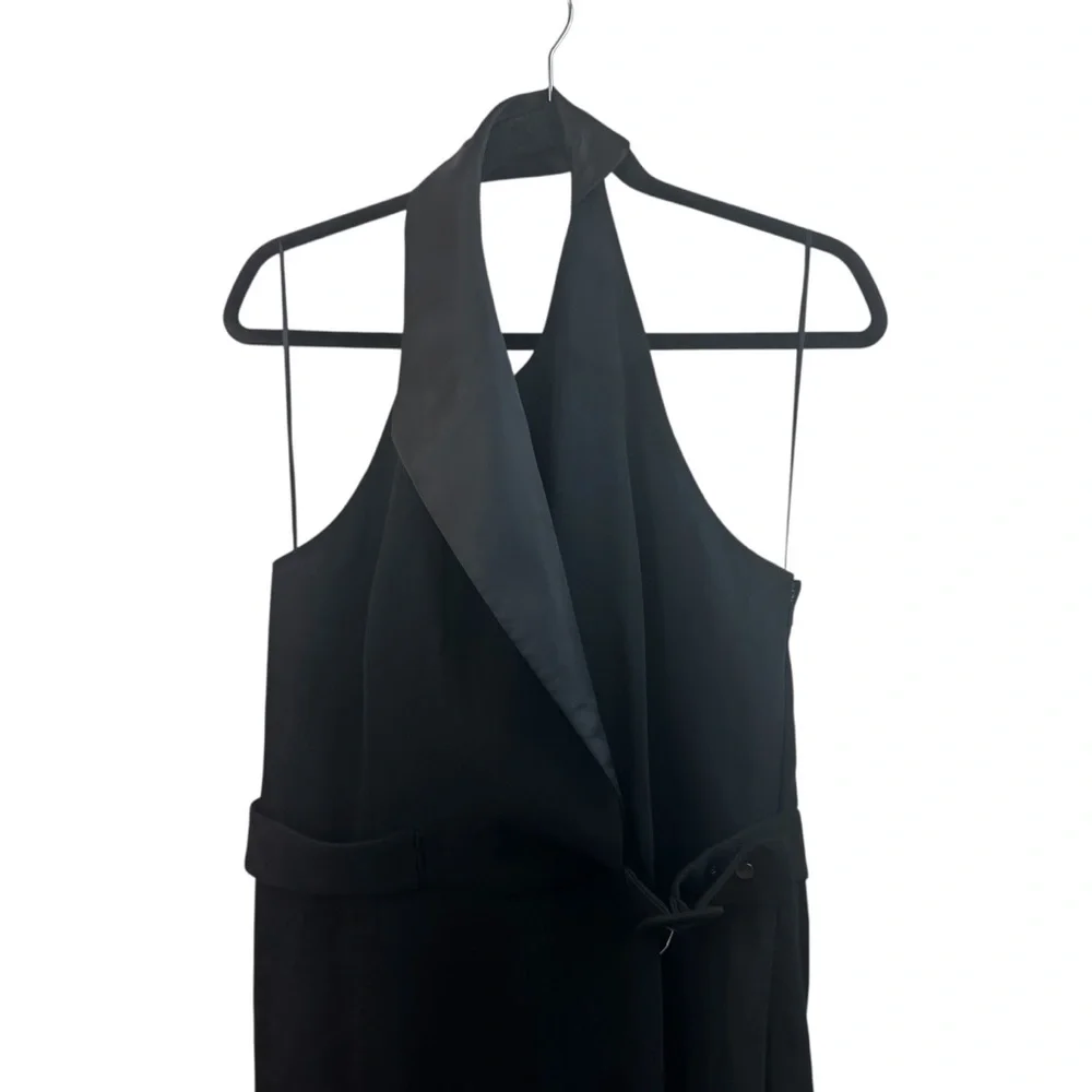 Reiss Tuxedo Halter Sleeveless Belted Jumpsuit in Black Sz 10 Holiday New Years - Picture 8 of 11